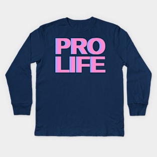 neon pink, purple, blue pro life block letters Kids Long Sleeve T-Shirt